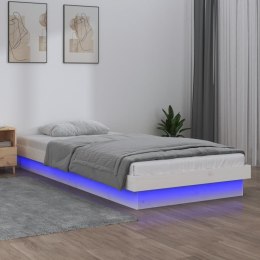 Rama łóżka z LED, biała, 90x190 cm, pojedyncza, lite drewno