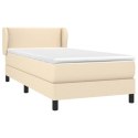 Łóżko kontynentalne z materacem, kremowe, tkanina, 90x190 cm