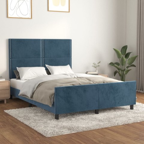 Rama łóżka z zagłówkiem, ciemnoniebieska, 140x190 cm, aksamitna