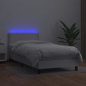 Łóżko kontynentalne z materacem i LED, biała ekoskóra 90x200 cm