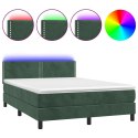 Łóżko kontynentalne z materacem i LED zielony aksamit 140x200cm