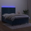 Łóżko kontynentalne, materac i LED, niebieski aksamit 140x190cm