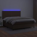Łóżko kontynentalne z materacem i LED, brąz, ekoskóra 140x200cm
