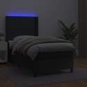 Łóżko kontynentalne z materacem i LED czarna ekoskóra 100x200cm