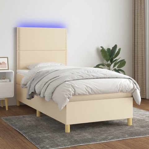Łóżko kontynentalne z materacem, kremowe, 90x200 cm, tkanina