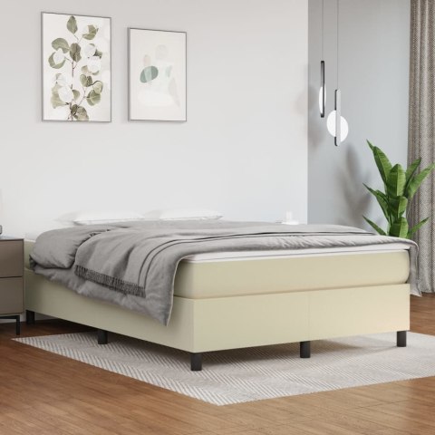 Łóżko kontynentalne z materacem, kremowe, ekoskóra 140x190 cm