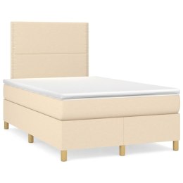 Łóżko kontynentalne z materacem, kremowe, tkanina, 120x200 cm