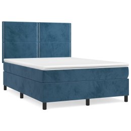 Łóżko kontynentalne z materacem, niebieskie, aksamit, 140x190cm