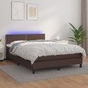 Łóżko kontynentalne z materacem i LED, brąz, ekoskóra 140x200cm