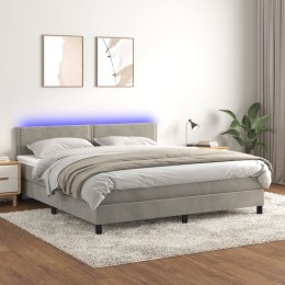 Łóżko kontynentalne z materacem i LED, szare 160x200cm, aksamit