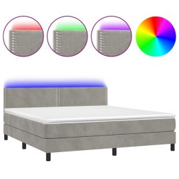 Łóżko kontynentalne z materacem i LED, szare 160x200cm, aksamit