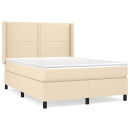 Łóżko kontynentalne z materacem, kremowe, tkanina, 140x190 cm