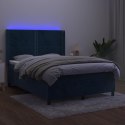 Łóżko kontynentalne, materac i LED, niebieski aksamit 140x200cm