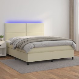 Łóżko kontynentalne z LED, materac, kremowe, ekoskóra 160x200cm