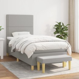Łóżko kontynentalne z materacem, jasnoszare, tkanina, 90x190 cm