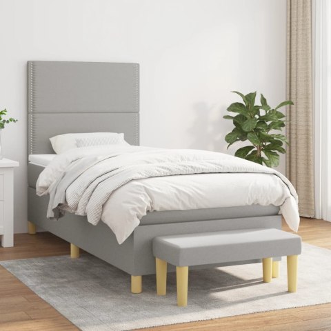 Łóżko kontynentalne z materacem, jasnoszare, tkanina, 90x190 cm