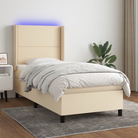 Łóżko kontynentalne z materacem, kremowe, 90x190 cm, tkanina