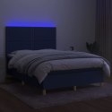 Łóżko kontynentalne z materacem, niebieskie 140x190 cm, tkanina