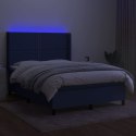Łóżko kontynentalne z materacem, niebieskie 140x190 cm, tkanina