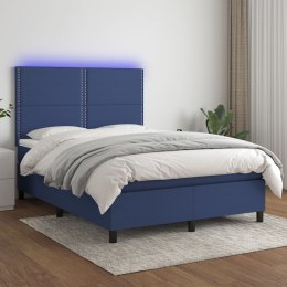 Łóżko kontynentalne z materacem, niebieskie 140x200 cm, tkanina