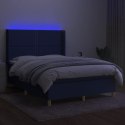 Łóżko kontynentalne z materacem, niebieskie 140x200 cm, tkanina