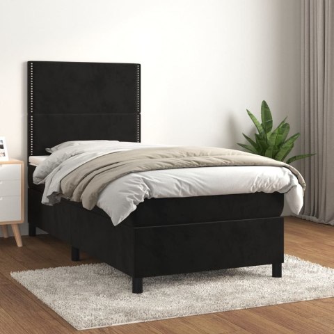 Łóżko kontynentalne z materacem, czarne, aksamit 80x200 cm