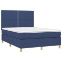 Łóżko kontynentalne z materacem, niebieskie, tkanina 140x200 cm