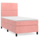 Łóżko kontynentalne z materacem, różowe, aksamit, 100x200 cm