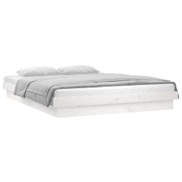 Rama łóżka z LED, biała, 140x190 cm, lite drewno