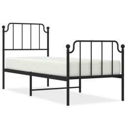 Metalowa rama łóżka z wezgłowiem i zanóżkiem, czarna, 75x190 cm