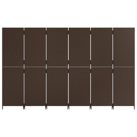 Parawan 6-panelowy, brązowy, polirattan