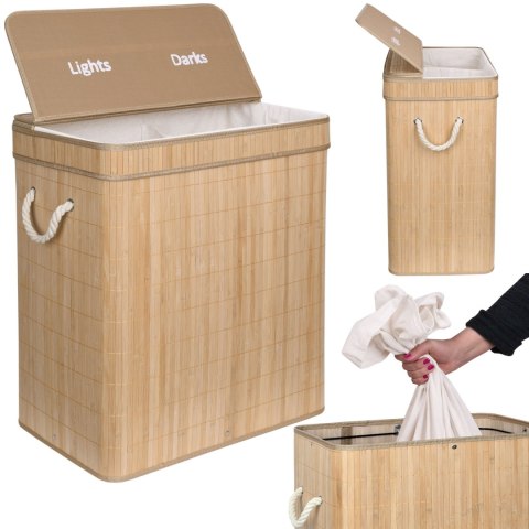 Kosz bambusowy na pranie SOREN 2 komory natural