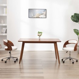 Obrotowe krzesło biurowe, białe, gięte drewno i sztuczna skóra
