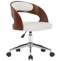 Obrotowe krzesło biurowe, białe, gięte drewno i sztuczna skóra