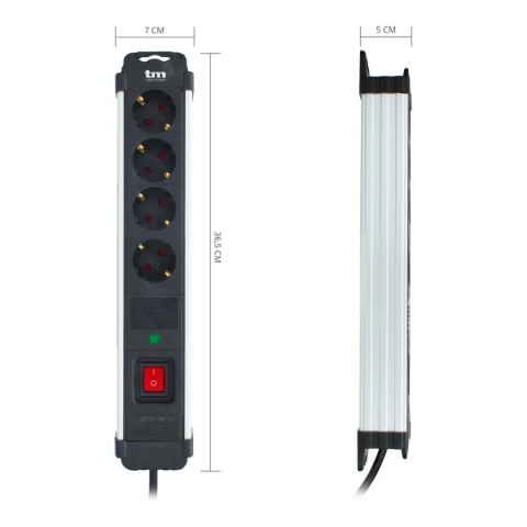 Listwa 4-gniazdkowa Tomas z przełącznikiem TM Electron Aluminium (1,5 m)