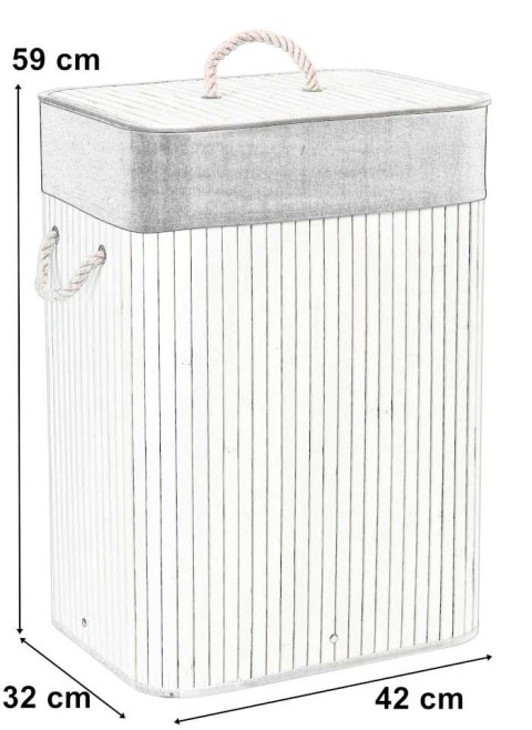 Kosz bambusowy na pranie 80L 1 komora biało-szary