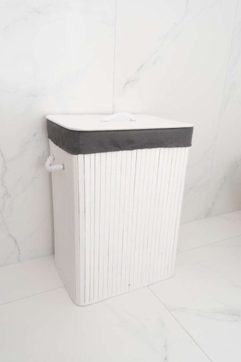 Kosz bambusowy na pranie 80L 1 komora biało-szary