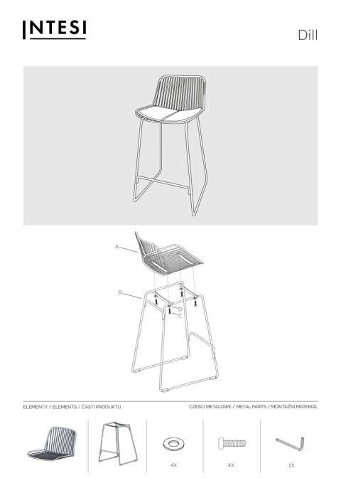 Krzesło barowe Dill High czarne z czarną
