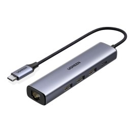 Wielofunkcyjny adapter HUB rozdzielacz USB-C - 3x USB Ethernet RJ-45 USB-C PD szary