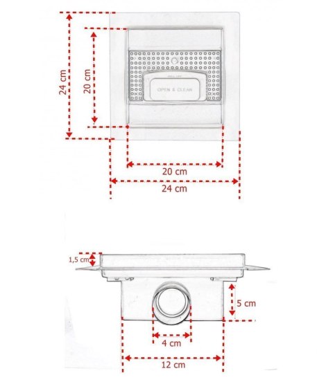 Odpływ kwadratowy kratka prysznicowa wpust 20x20cm stal nierdzewna Befliesbar