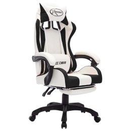 Fotel dla gracza z RGB LED, czarno-biały, sztuczna skóra