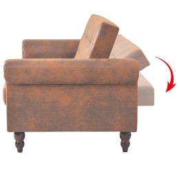 Rozkładana sofa 2-os., z podłokietnikami, sztuczny zamsz, brąz
