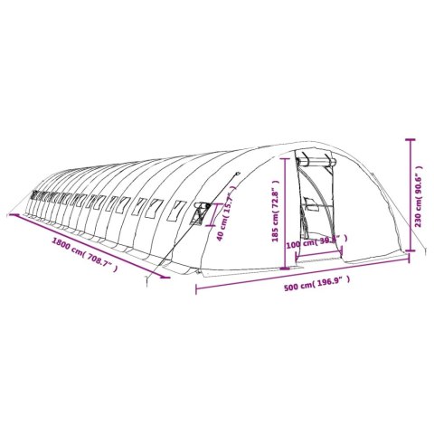 Szklarnia ze stalową ramą, zielona, 90 m², 18x5x2,3 m Szklarnia ze stalową ramą, zielona, 90 m², 18x5x2,3 m
