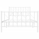 Metalowa rama łóżka z wezgłowiem i zanóżkiem, biała, 100x200 cm