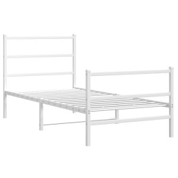 Metalowa rama łóżka z wezgłowiem i zanóżkiem, biała, 90x200 cm