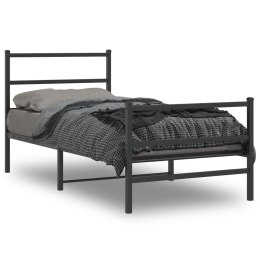 Metalowa rama łóżka z wezgłowiem i zanóżkiem, czarna, 90x190 cm