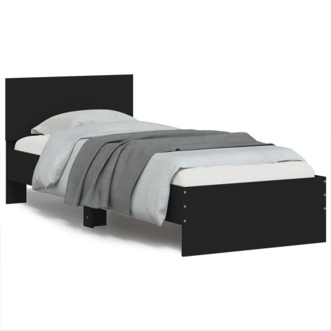 Rama łóżka z wezgłowiem, czarna, 90x200 cm, lite drewno