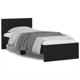 Rama łóżka z wezgłowiem i LED, czarna, 90x200 cm
