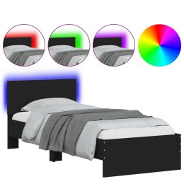 Rama łóżka z wezgłowiem i LED, czarna, 90x200 cm