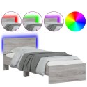 Rama łóżka z wezgłowiem i LED, szary dąb sonoma, 90x200 cm